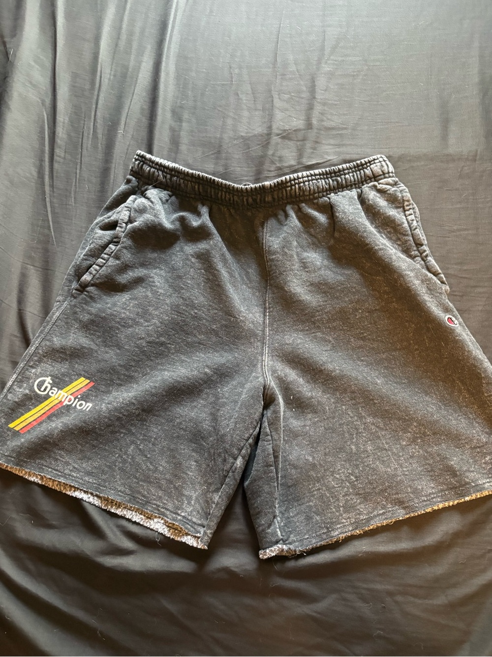 Champion Gray Retro Stripe Fleece Athletic Shorts